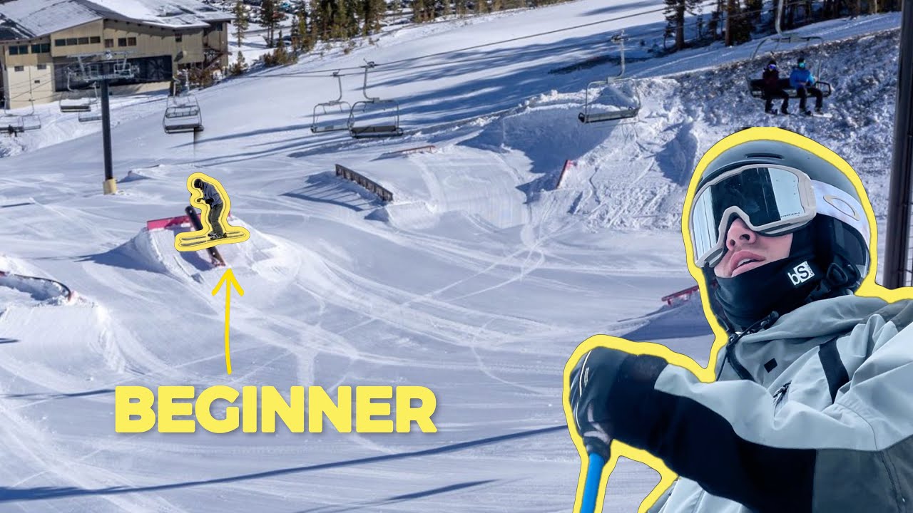 Beginner Park Skiers Try Rails For The First Time