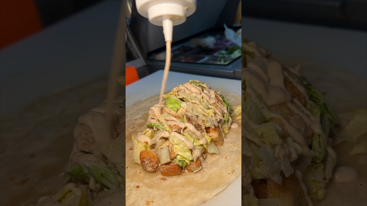 The CHICKEN CAESAR WRAP from Compton&rsquo;s in Greenpoint, Brooklyn NYC! 🥗🍗💦🌯🤤 #DEVOURPOWER