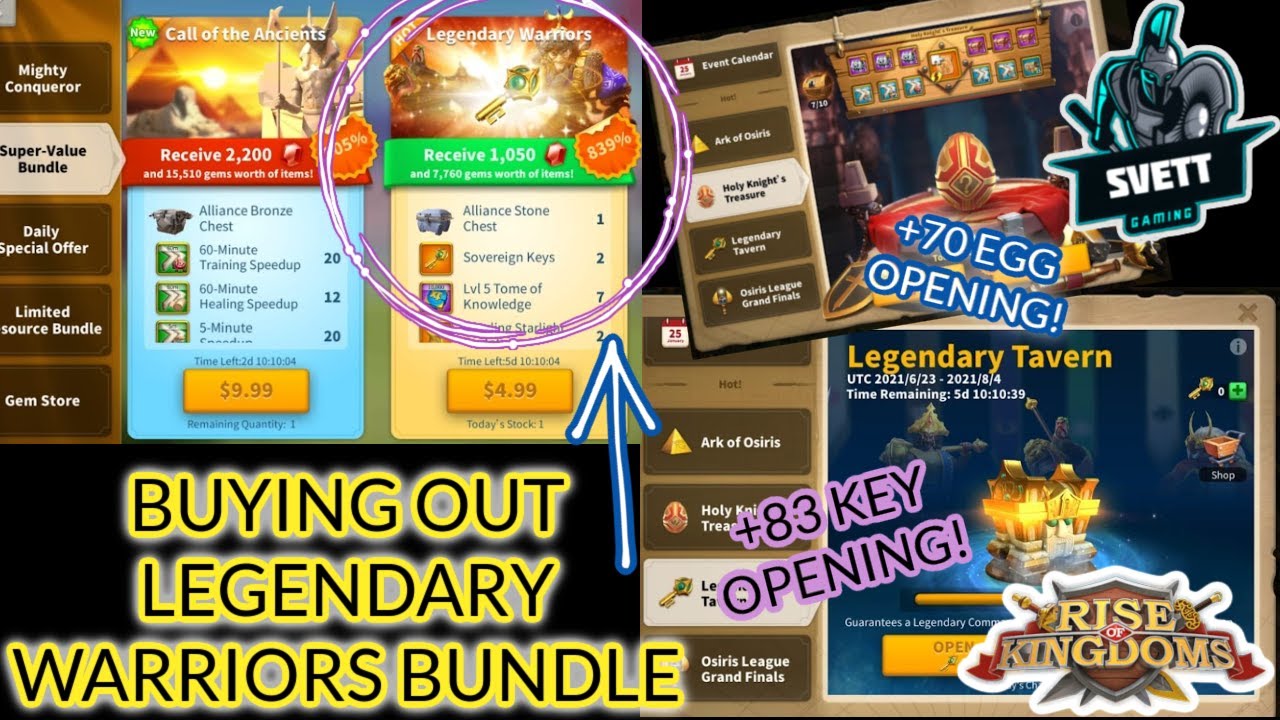Rise of Kingdoms || BUYING OUT LEGENDARY WARRIORS BUNDLE || +83 LEGENDARY KEY OPENING || +70 EGGS