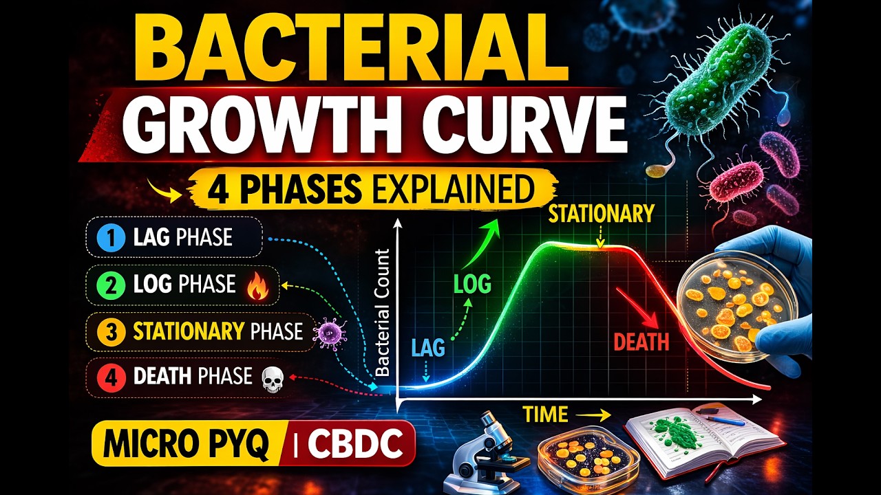 Bacterial Growth Curve (Lag, Log, Stationary, Death) | 4 Phases Explained | Microbiology PYQ |