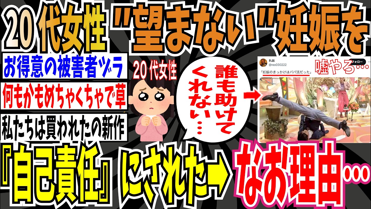 【自業自得】20代女性「望まない妊娠を『自己責任』とされました…」➡︎なお妊娠のきっかけ…【ゆっくり ツイフェミ】