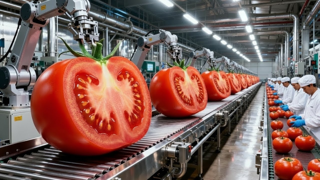 Inside the Modern Tomato Factory From Field to Bottle (Full Process)