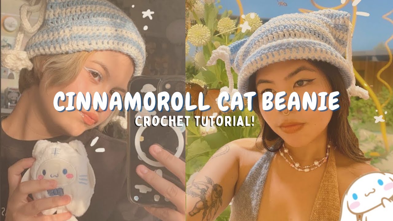 Crochet Cinnamoroll Cat Beanie Tutorial! / 1k Giveaway!