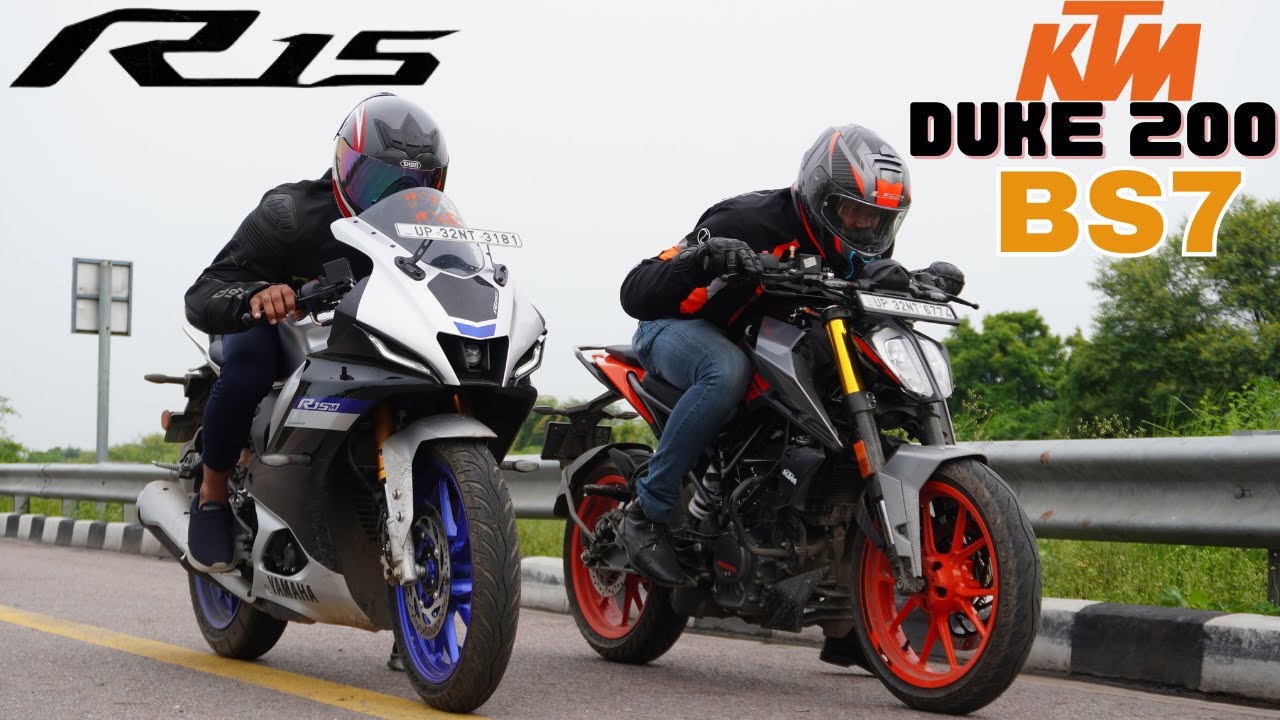 Duke 200 vs R15M Drag Race, "New 2023 KTM Duke 200 with LED Headlight vs Yamaha R15m"
