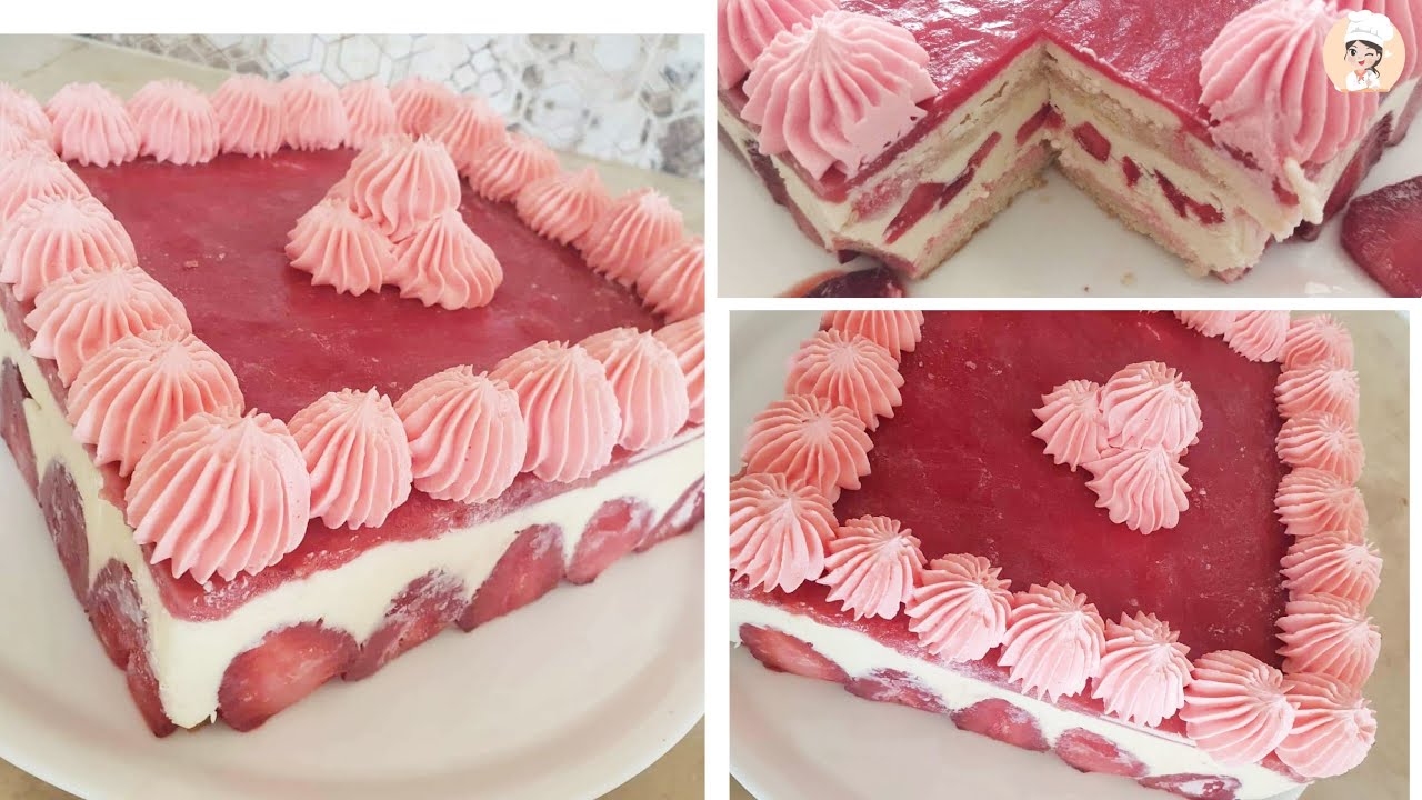 Fraisier 🍰facile sans gélatine 🍓فرازي  بطريقة مبسطة مع كريمة رائعة وجنواز ناجح 💯بنة على بنة 😍