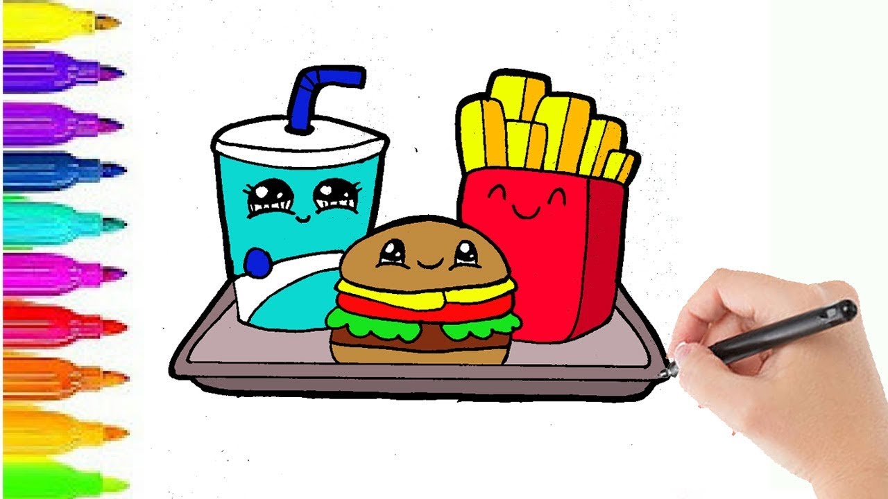 HOE TEKEN JE EEN CUTE HAMBURGER MENU? HAPPY MEAL TEKENEN