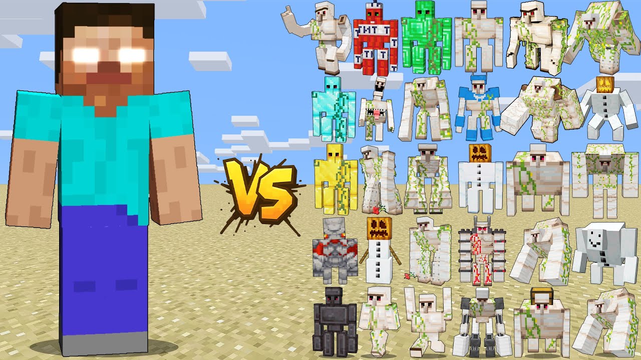 HEROBRINE VS ALL GOLEMS – GOLEM FAMILY AND LEGEND OF HEROBRINE | EPIC MINECRAFT BATTLE
