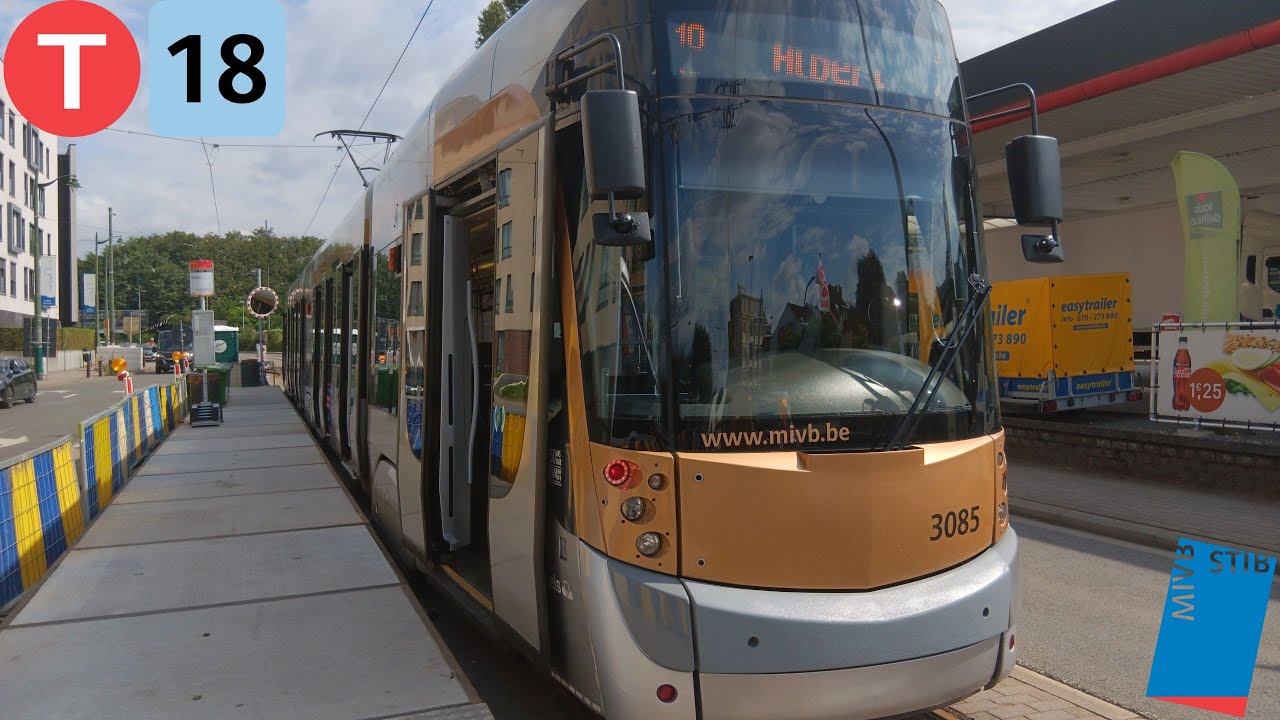 (Tramway Stib) Trajet ligne 18 d'Albert à Bourdon Tram T3000 n°3085.