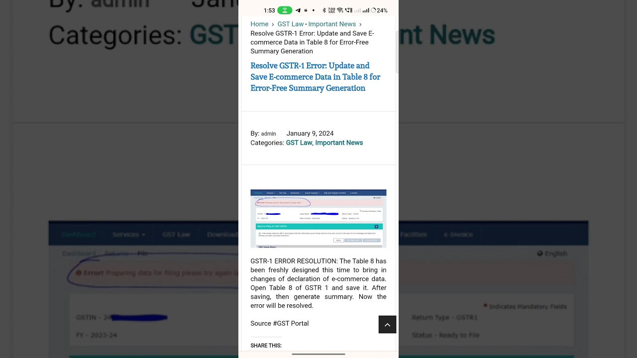 Resolve GSTR-1 Error: Update and Save E-commerce Data in Table 8 for Error-Free Summary Generation