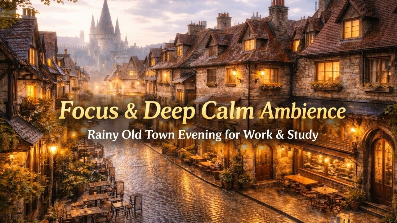 Cozy Rainy Evening Focus | Calm Old Town Ambience for Productivity