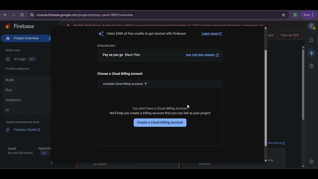 How to create Firebase account and upgrade blaze plan