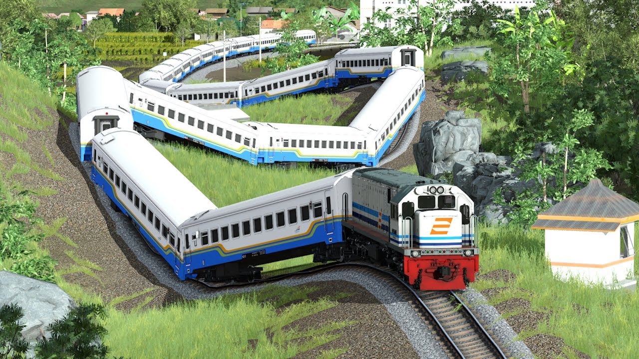 Kereta Api Melewati Rel Berkelok Rintangan Tajam | Train Passes The Rails Curving Sharp Obstacles