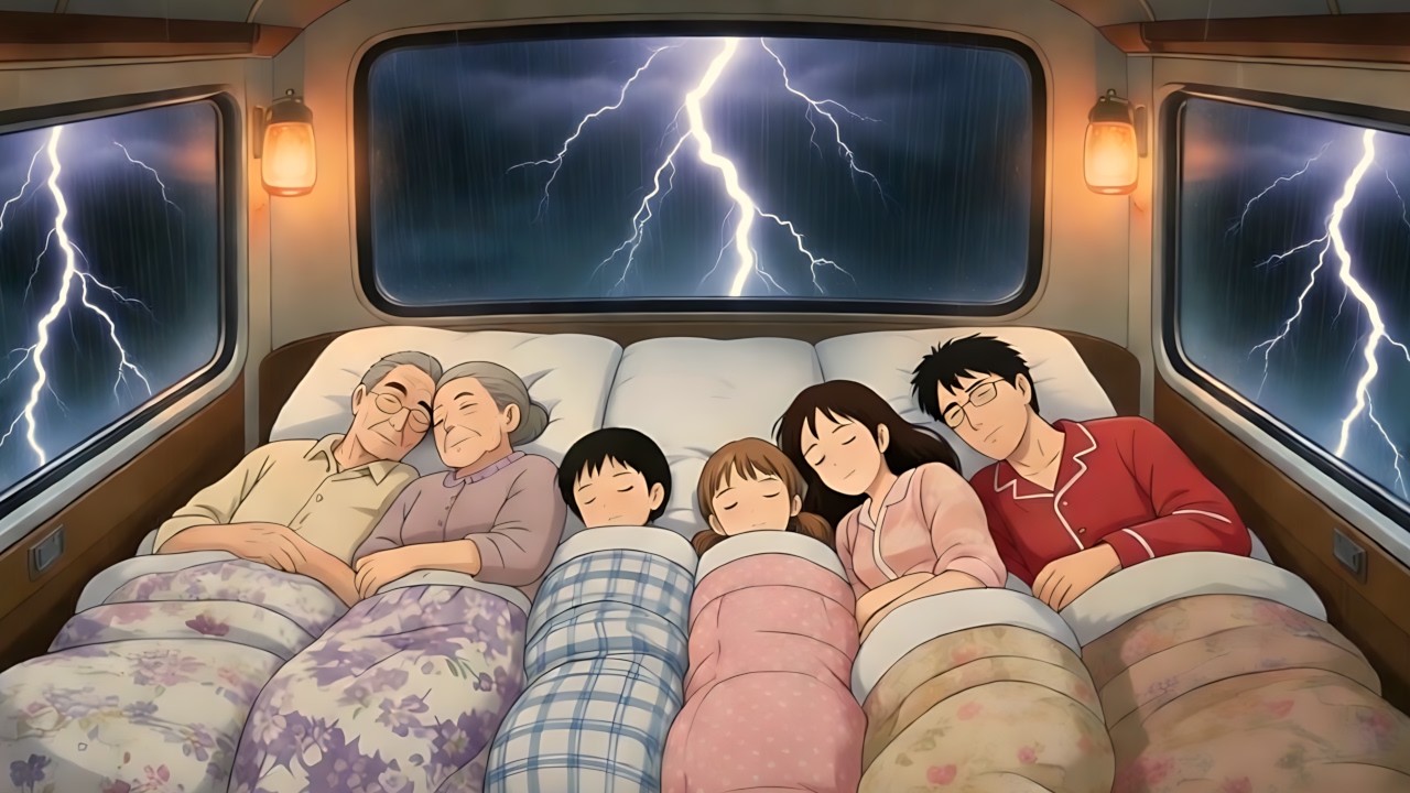 Cozy Family Night in Our Bus Home ⚡ Rain & Thunder | Ghibli Style Cooking ASMR
