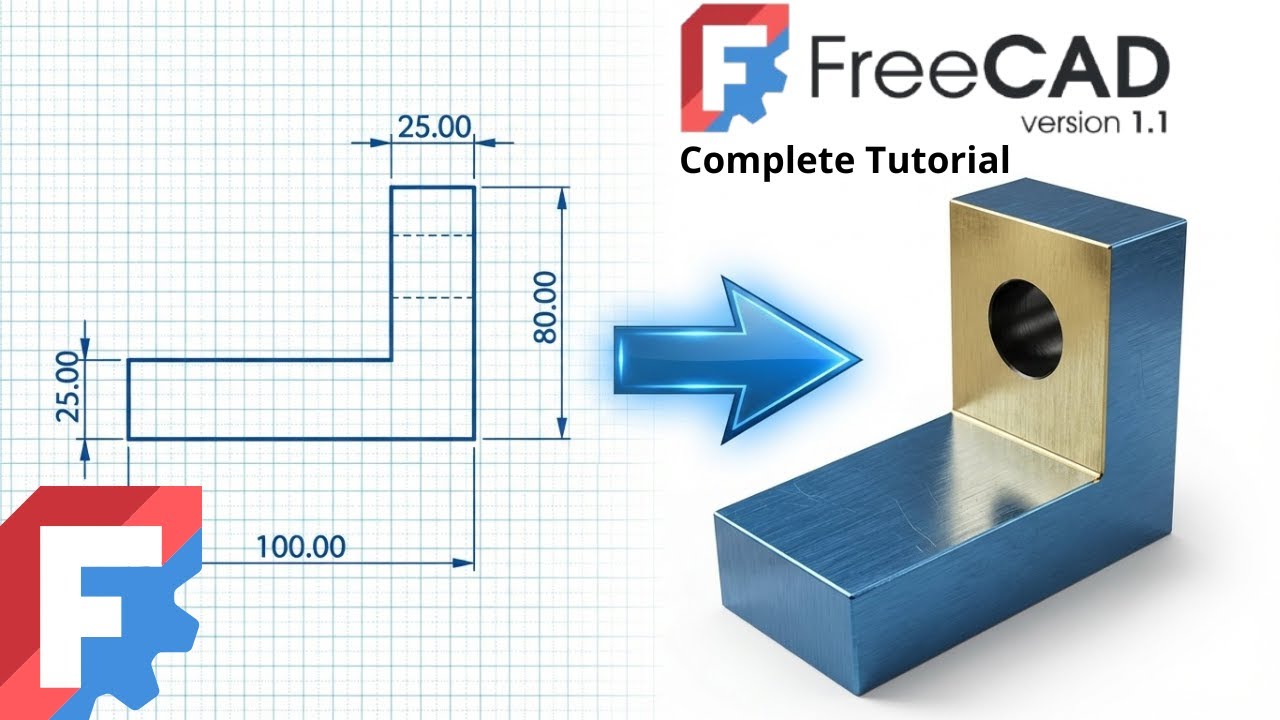 FreeCAD 1.0 - Complete Beginner Tutorial Step by Step Exercise 1