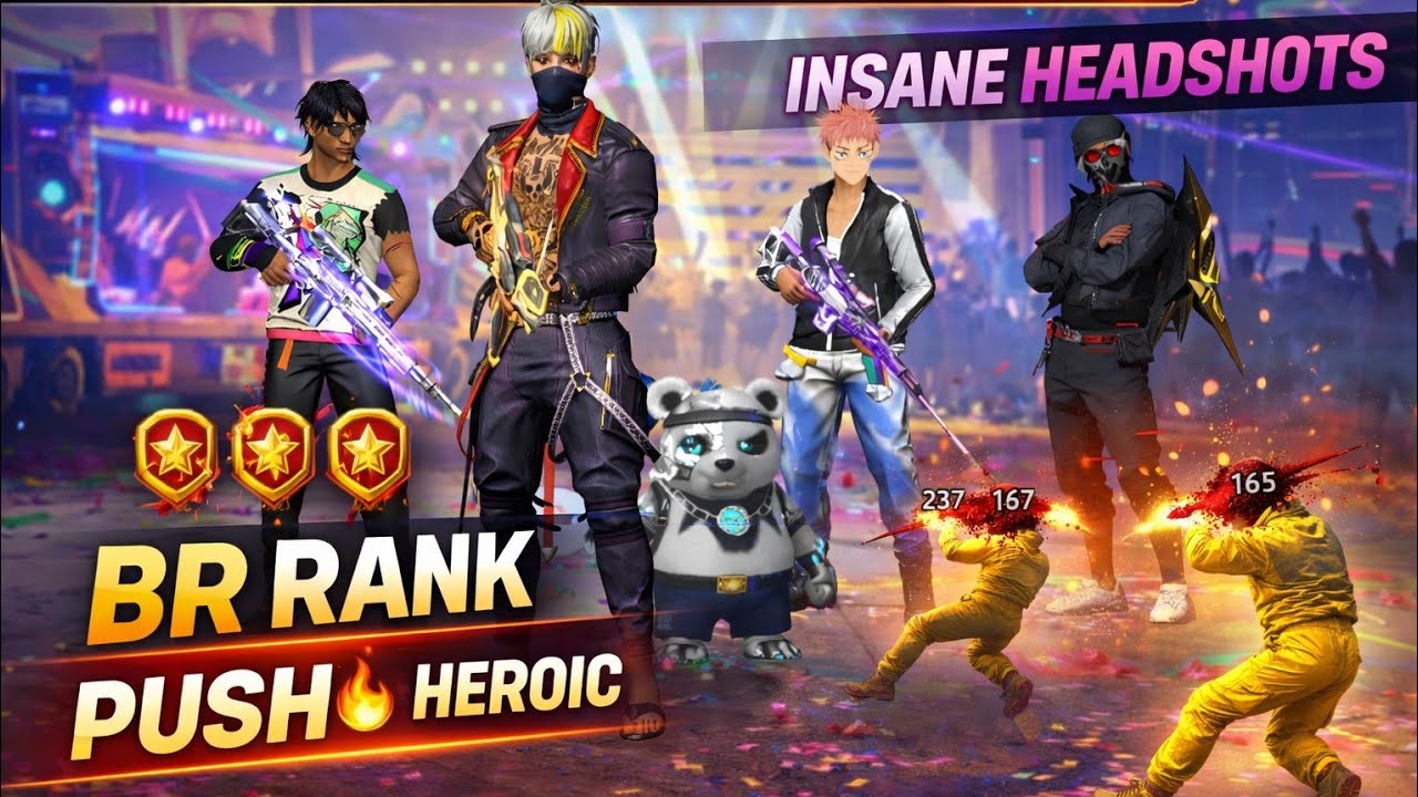Free Fire BR Rank Push Gameplay 🔥 Road to Heroic | Insane Headshots & Booyah | Garena Free Fire