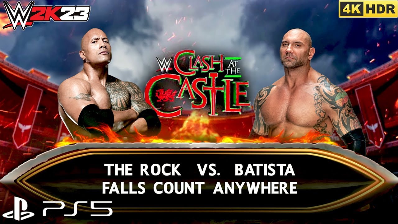 WWE 2K23 - The Rock vs Batista Falls Count Anywhere Match Gameplay [PS5 4K60]