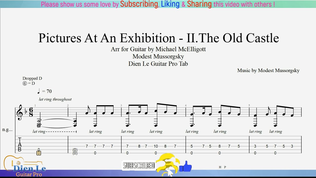 For Classical Guitar with TABs - Modest Mussorgsky - Pictures At An Exhibition - II.The Old Castle