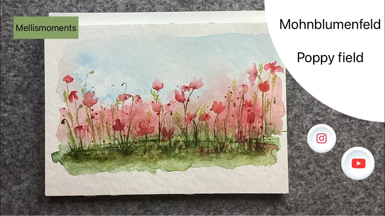 Mohnblumenfeld simple gestaltet - Poppy Field - Watercolor