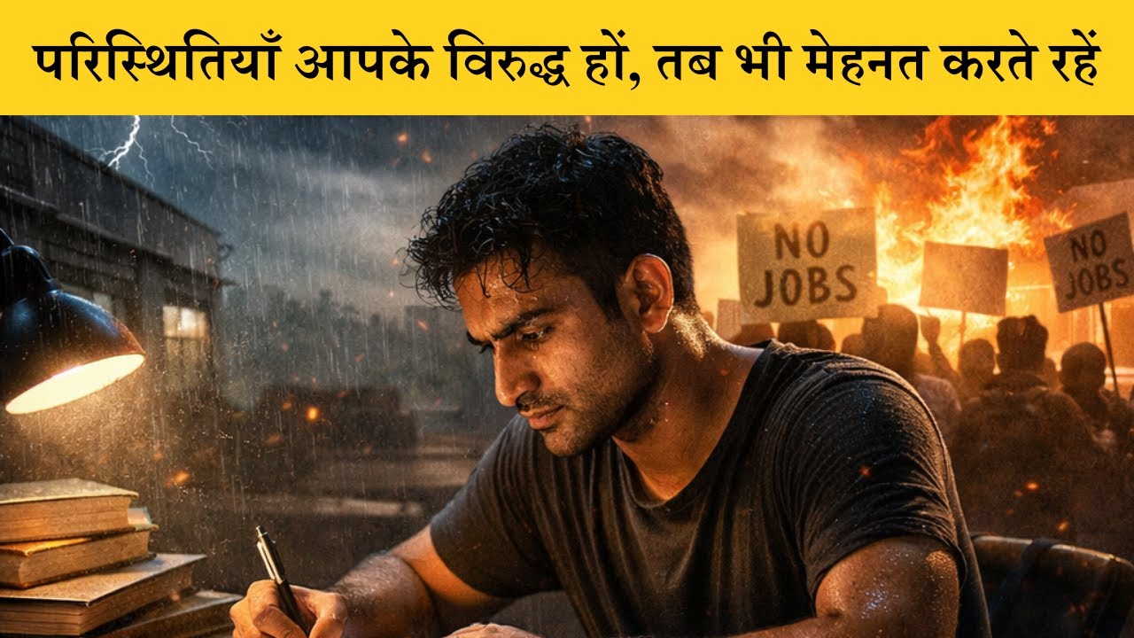 परिस्थितियाँ आपके विरुद्ध हों, तब भी कड़ी मेहनत करते रहें।