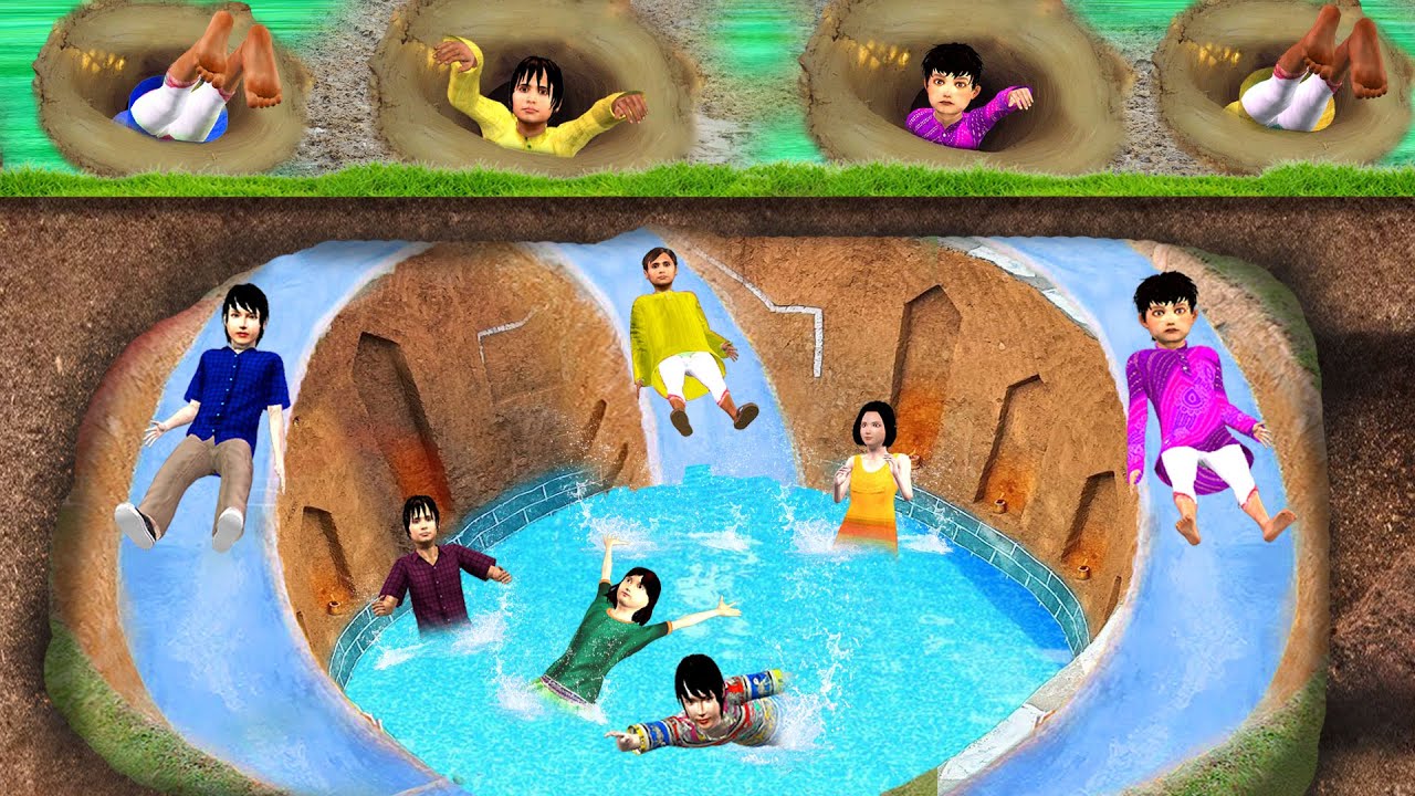 भूमिगत स्विमिंग पूल Underground Water Slider Swimming Pool हिंदी कहानिया Hindi Kahaniya Comedy Video