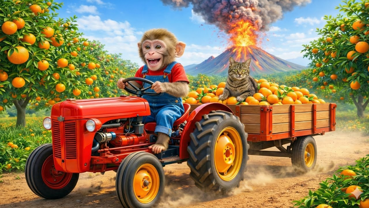 Brave Monkey Mita Harvests Orange and Saves a Little Kitten from a Volcano and Lava │monkey life