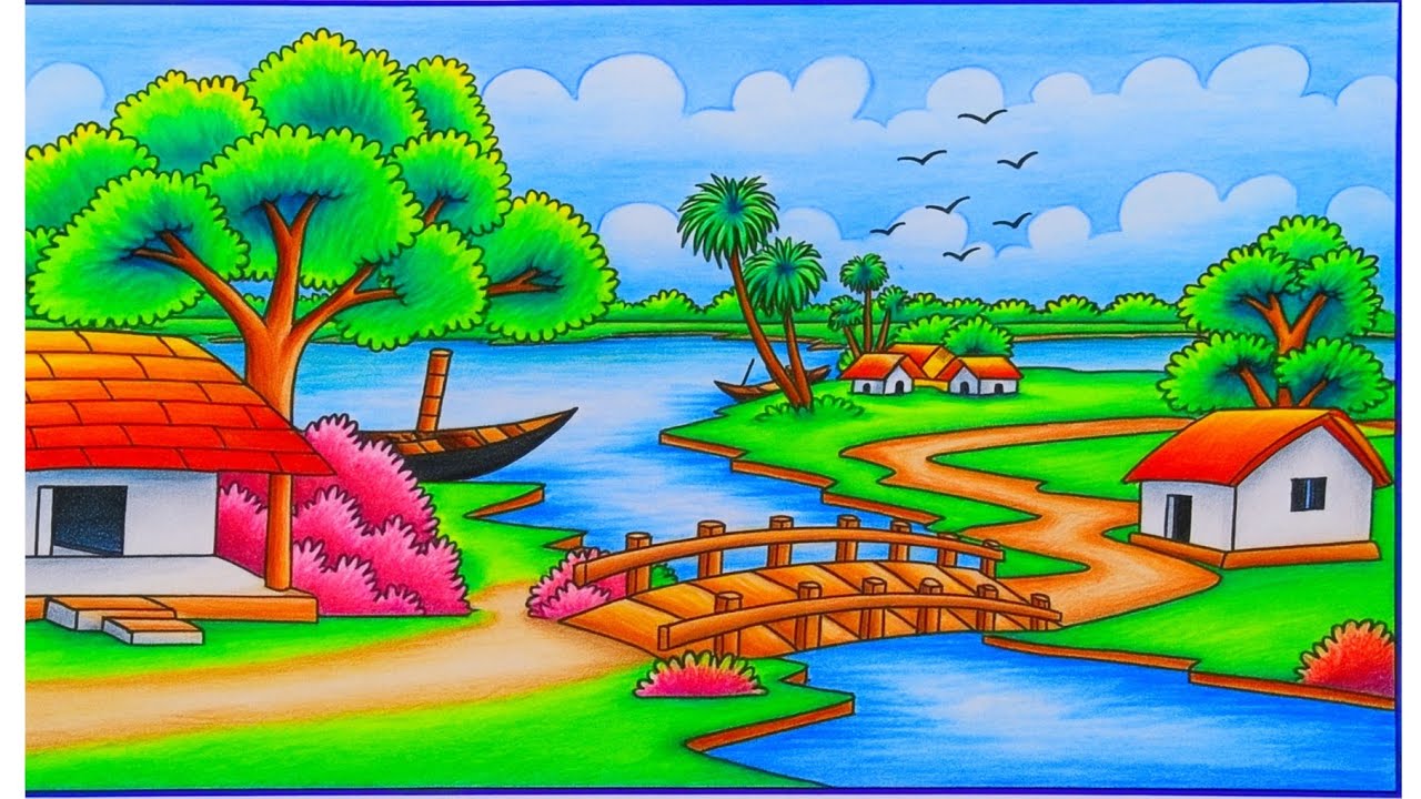 Easy landscape scenery drawing for beginners ✴️gramer drisso drawing easy✴️Drisso art/drisso drawing