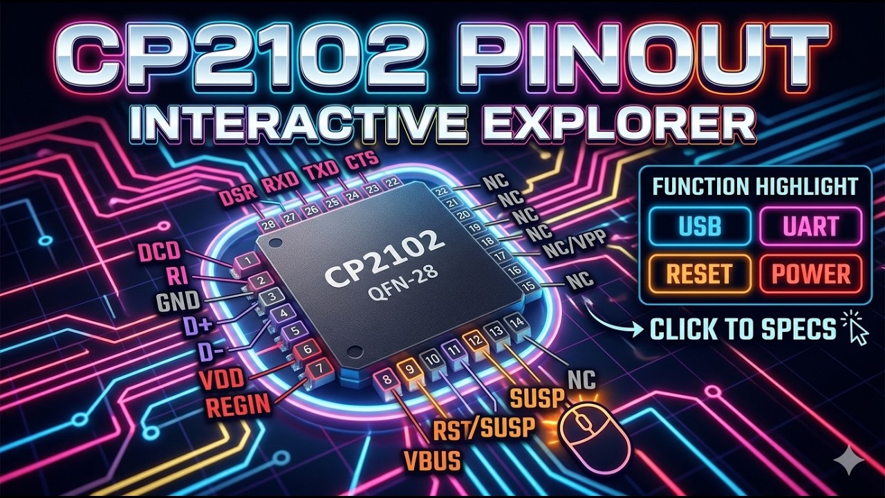 CP2102 IC Pinout Explorer | Instant Visual Datasheet for Faster Design