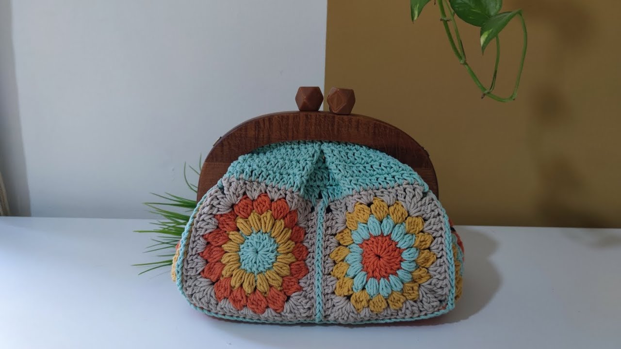 شنطة كروشية أنيقة للصيف بفريم خشب طريقة تقفيلها سهله وبسيطة crochet bag