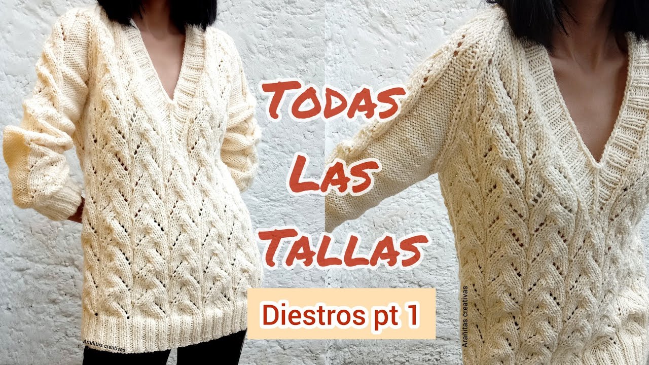 Con $11 dlls teji este suéter en manga ranglan con cuello V parte 1 DIESTROS
