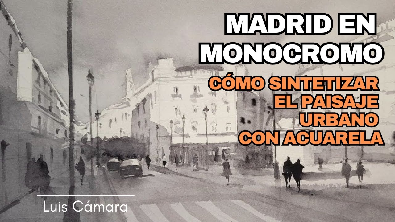 Aprende a SIMPLIFICAR TUS PAISAJES URBANOS CON ACUARELA. PUERTA DEL SOL DE MADRID en MONOCROMO
