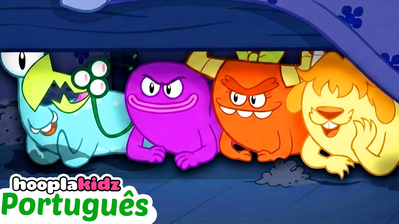Cinco Monstros Assustadores | Canção de Halloween para crianças | HooplaKidz Brasil