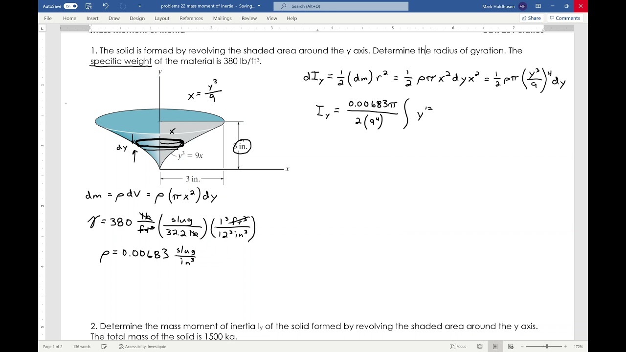 ENGR 220 Mass Moment of Inertia Example 1