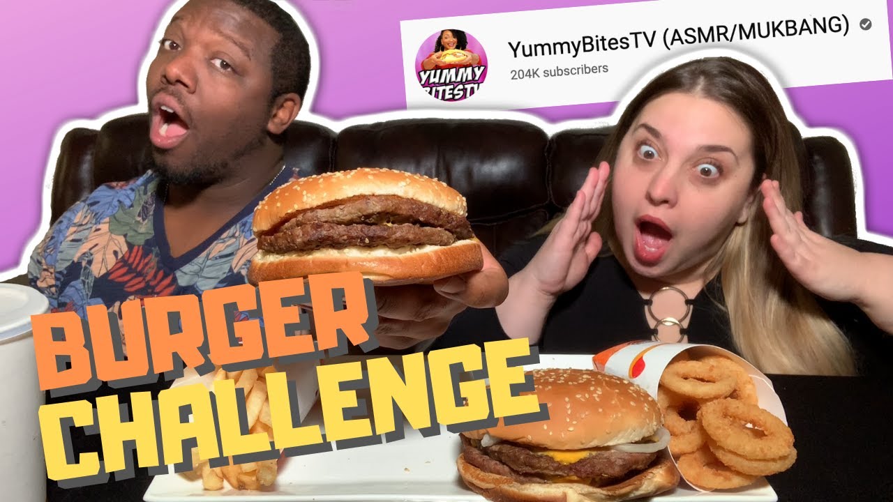 HOW MANY BITES DOES IT TAKE DOUBLE BURGER CHALLENGE by YummyBitesTV [FUNNY]