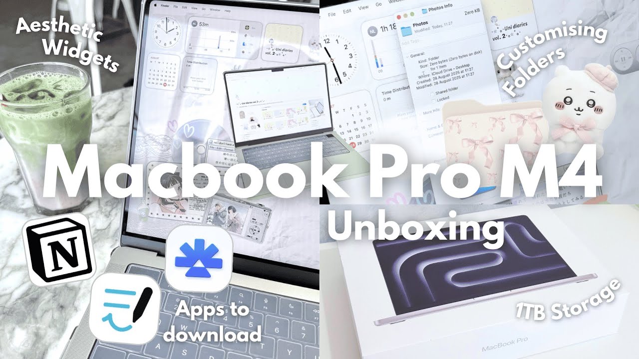 💌🎧 MacBook Pro M4 Unboxing || Aesthetic widgets and setup || Customisation and tips!