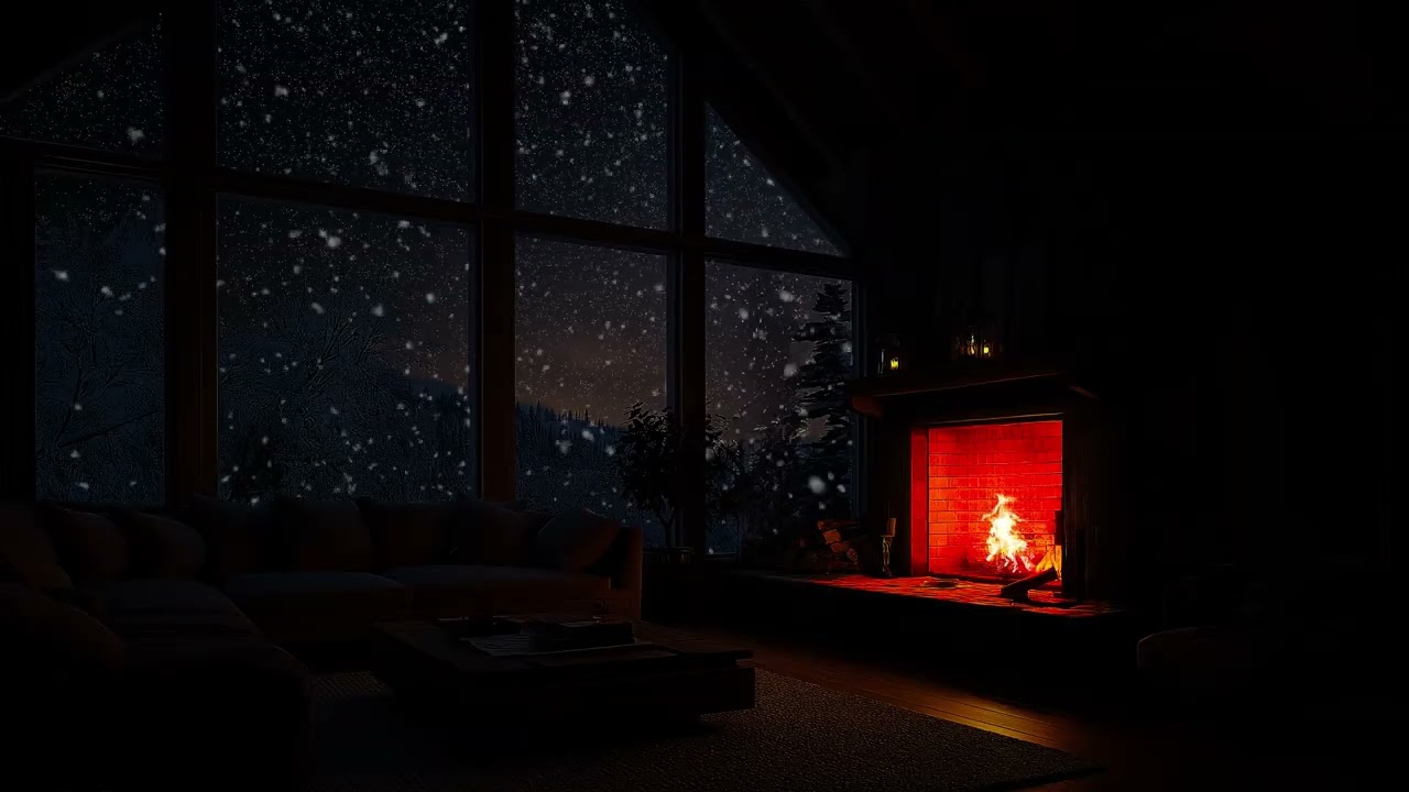 Quiet Winter Night in a Cozy Cabin 🔥 Serene Winter Cabin Vibes with Snowy Views & Crackling Fire