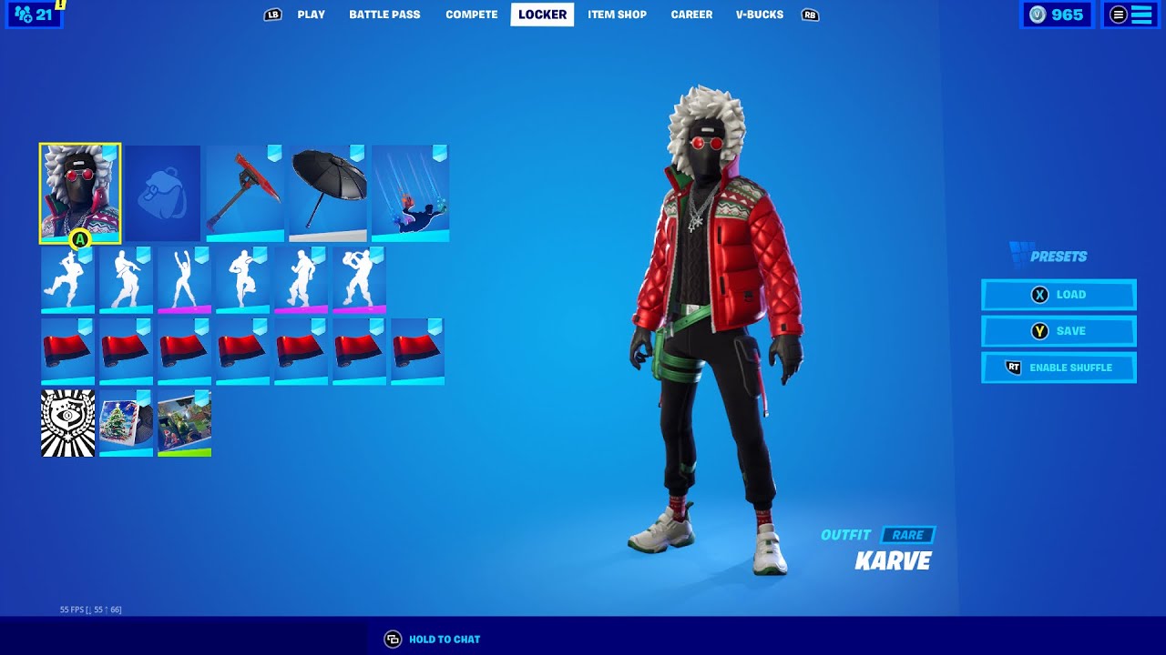 Fortnite Karve skin showcase with all my emotes