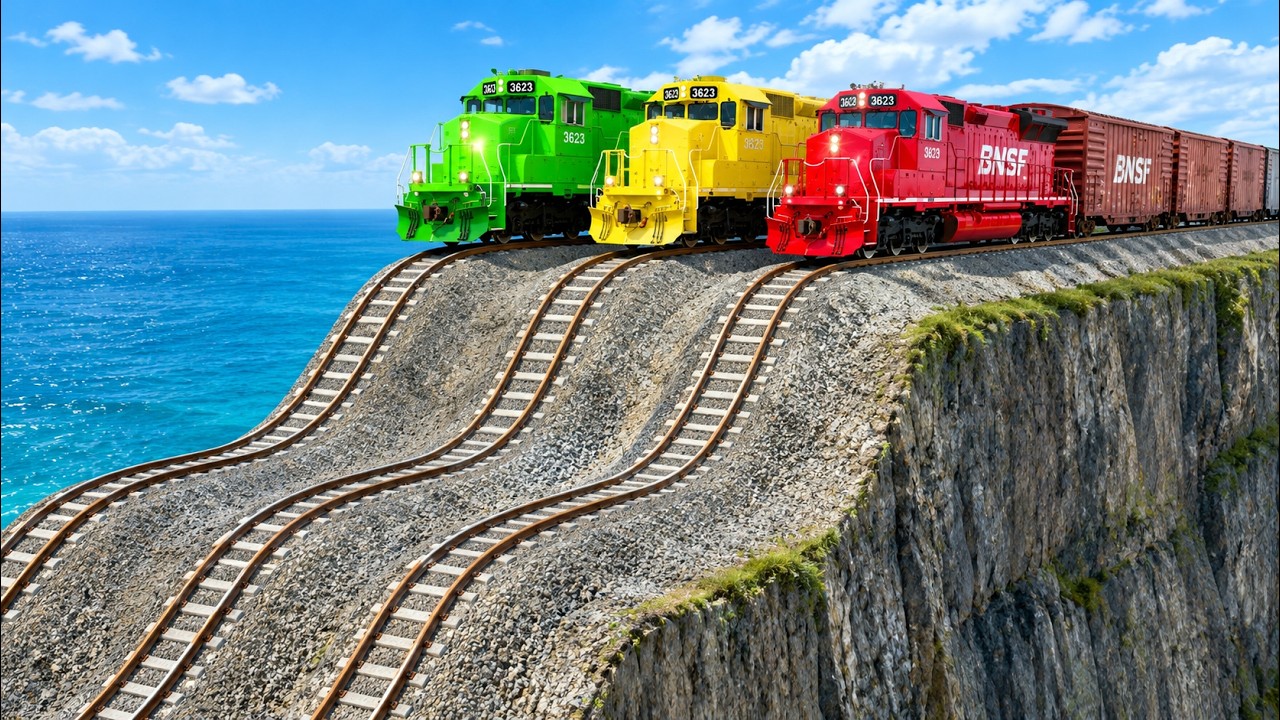 3 Trains vs 3 Impossible Cliff Tracks &ndash; Who Survives? Extreme Crashes! | BeamNG.drive #beamngdrive