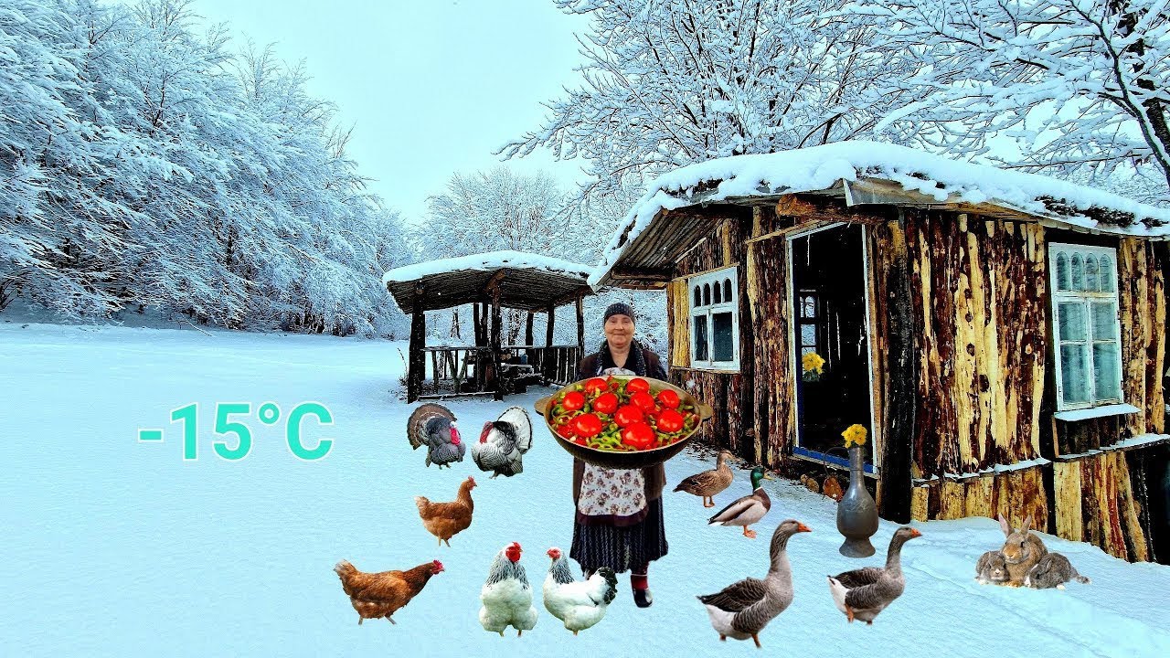 Идёт снег в прекрасной горной деревне ❄️🏔️ Бабушка готовит 3 невероятно вкусных блюда для всей семьи