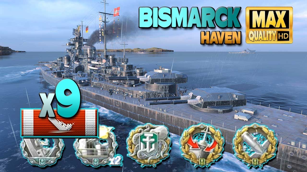 Линкор Бисмарк: уничтожено 9 кораблей - World of Warships