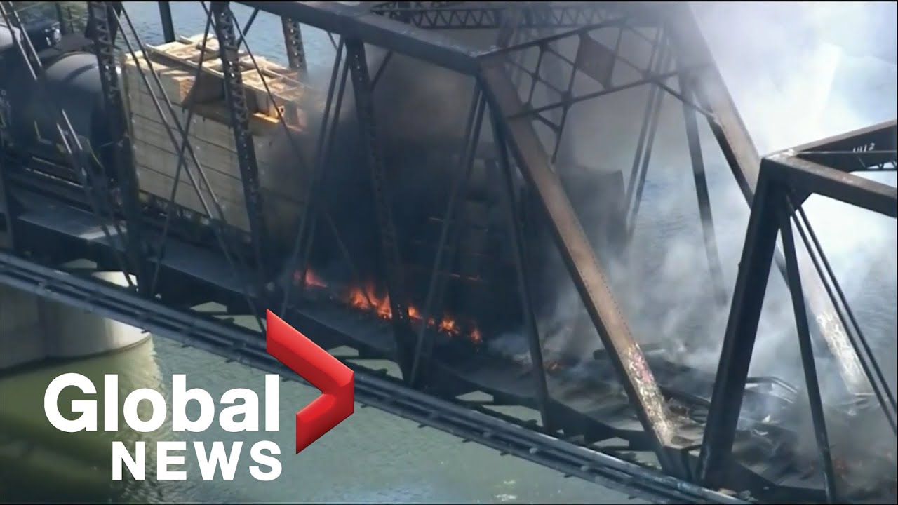 Train derails in Arizona, catching fire and causing partial bridge collapse