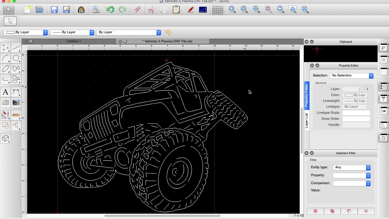 How to figure out the dimensions of a DXF File with QCAD.