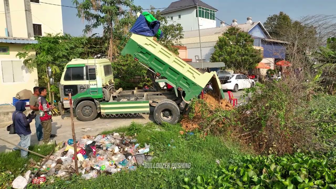Wonderful New Project Mix! Landfill Delete Flooded Pond by Skills Dozer Pushing RockSoil with Trucks
