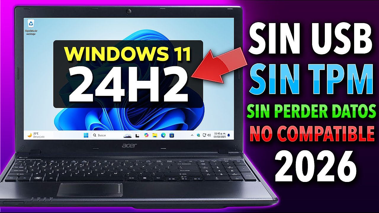 Instalar WINDOWS 11 24H2 En PC NO COMPATIBLE Sin TPM, Sin USB, Sin Borrar Datos (Cualquier PC Vieja)