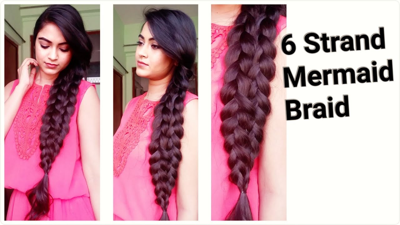 Easy Hairstyles for medium to long hair for college/work//6 Strand Mermaid Braid//indian hairstyles