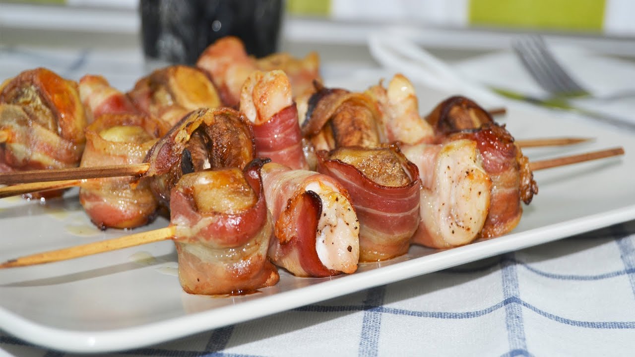 Brochetas de Bacon, Pollo y Champiñones | Recetas de cocina fáciles