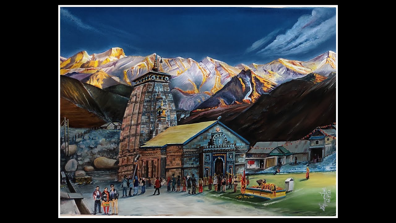 HEAVEN VIEW OF KEDARNATH TEMPLE.!!.OIL PAINTING.!!.ARTIST-Mr.Dibyendu Paul.