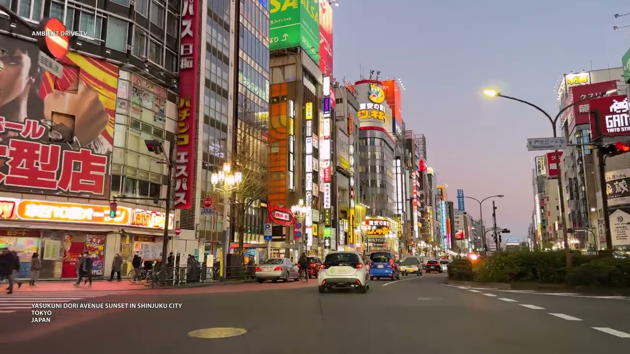 DRIVING TOKYO JAPAN 4K - YASUKUNI DORI AVENUE SUNSET IN SHINJUKU CITY - AMBIENT DRIVE TV