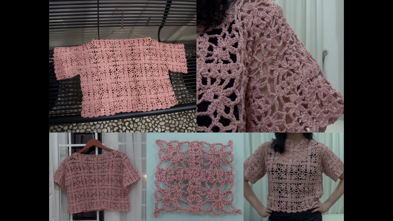 How To Crochet Granny Square Crop Top part 1 of 4 (Granny Square Pattern #4)