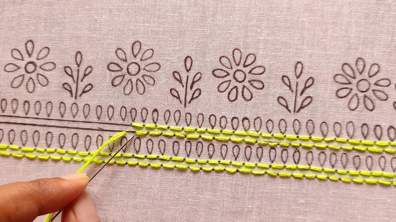 ফুলকারি আধুনিক হাতের কাজের বর্ডার ডিজাইন(কামিজ,ওড়না)Hand Embroidery Easy Design Borderline